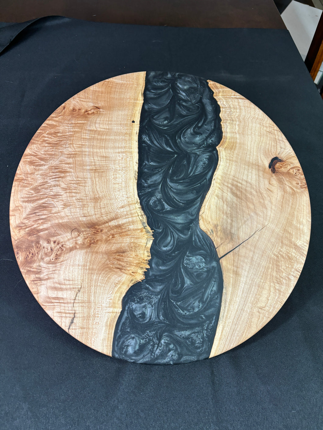 Maple Burl/ Moon Night Light Epoxy River Lazy Susan