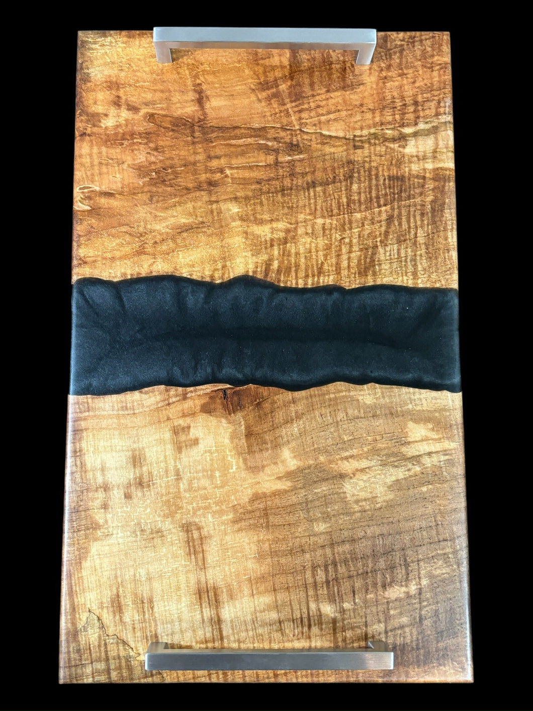 Curly Silver Maple/ Blue and Black Epoxy Charcuterie