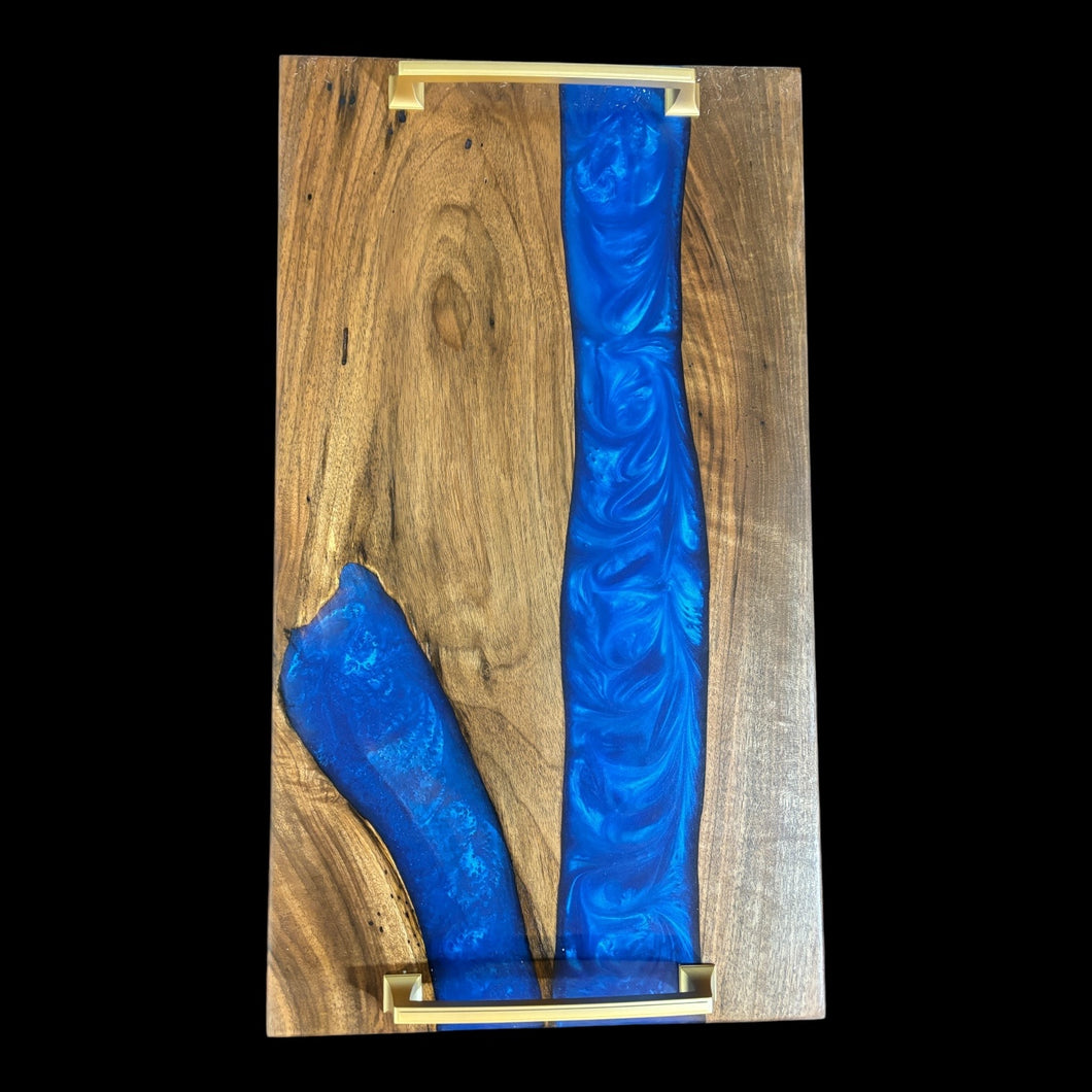 English Walnut / Deep Ocean Blue Epoxy Charcuterie