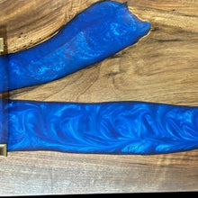 Load image into Gallery viewer, English Walnut / Deep Ocean Blue Epoxy Charcuterie
