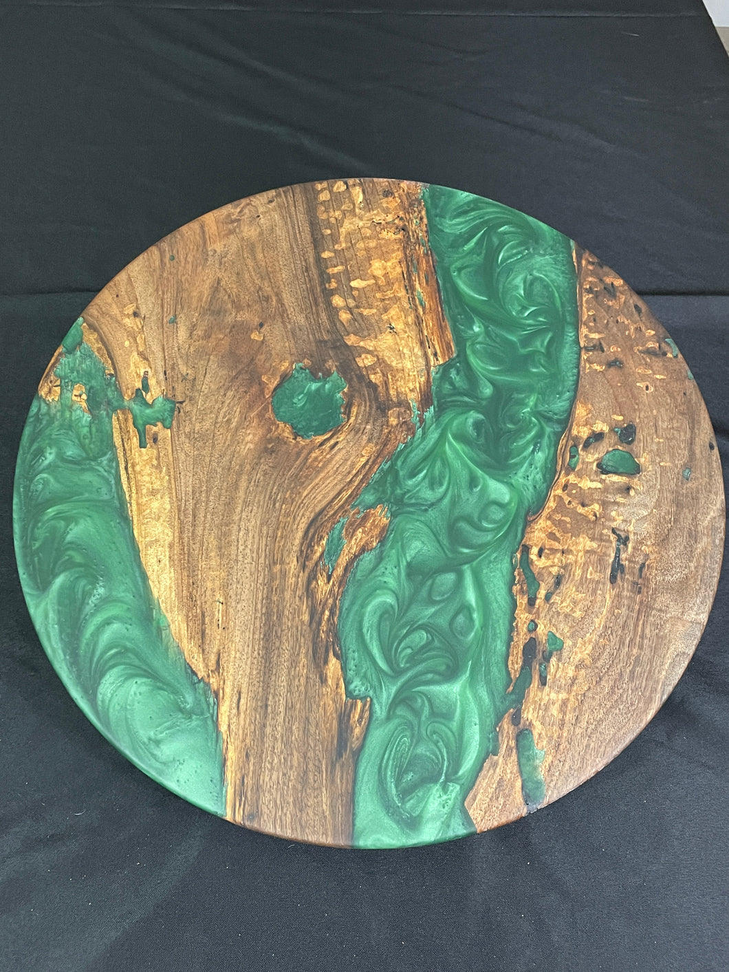 English Walnut/ Green Epoxy Lazy Susan